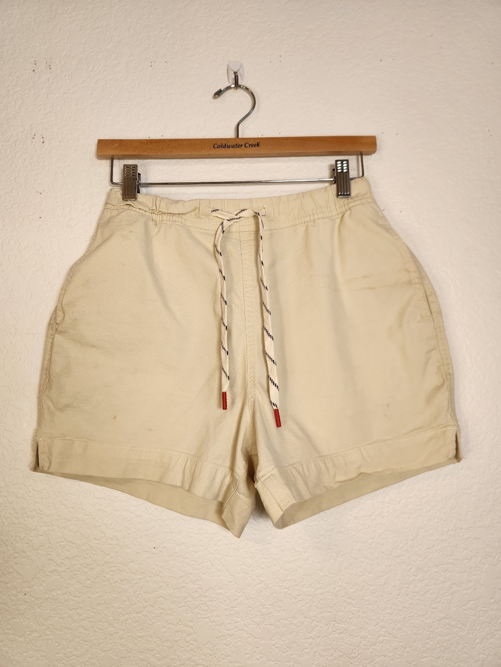 Topo Designs Dirt Shorts, Cream, Drawstring, Pockets, Size M